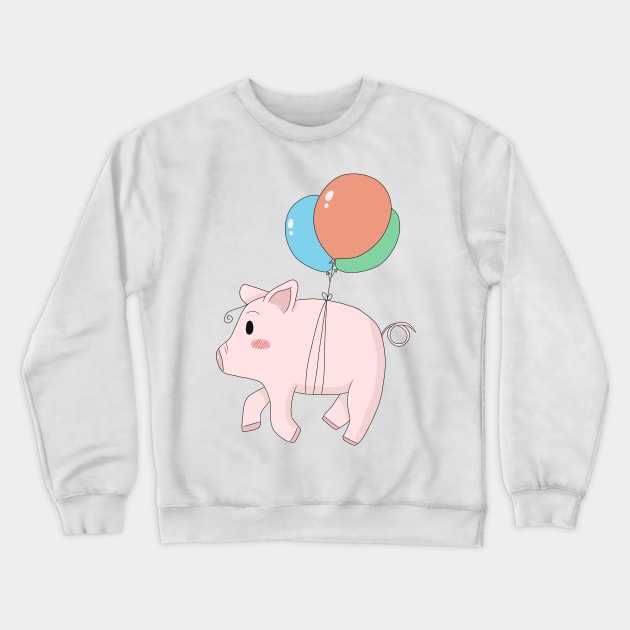 Floating Pig with Ballon Cartoon Crewneck Sweatshirt by kelnan